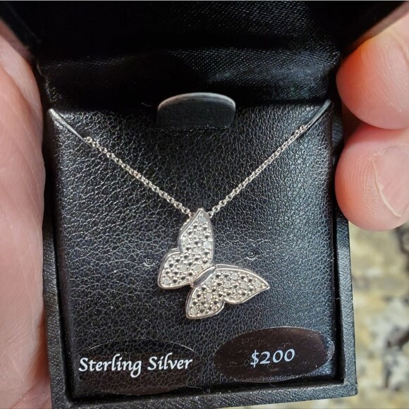 Macy's Sterling Silver Diamond Butterfly Pendant with 18" chain - Picture 2 of 3